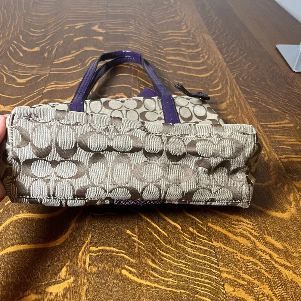 Coach Signature Canvas Small Tote with Purple Snakeskin accents